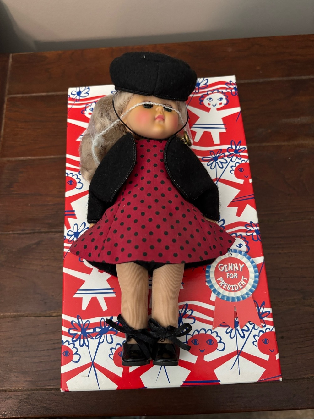 Polka Dot Red Doll with Black Jacket and Beret
